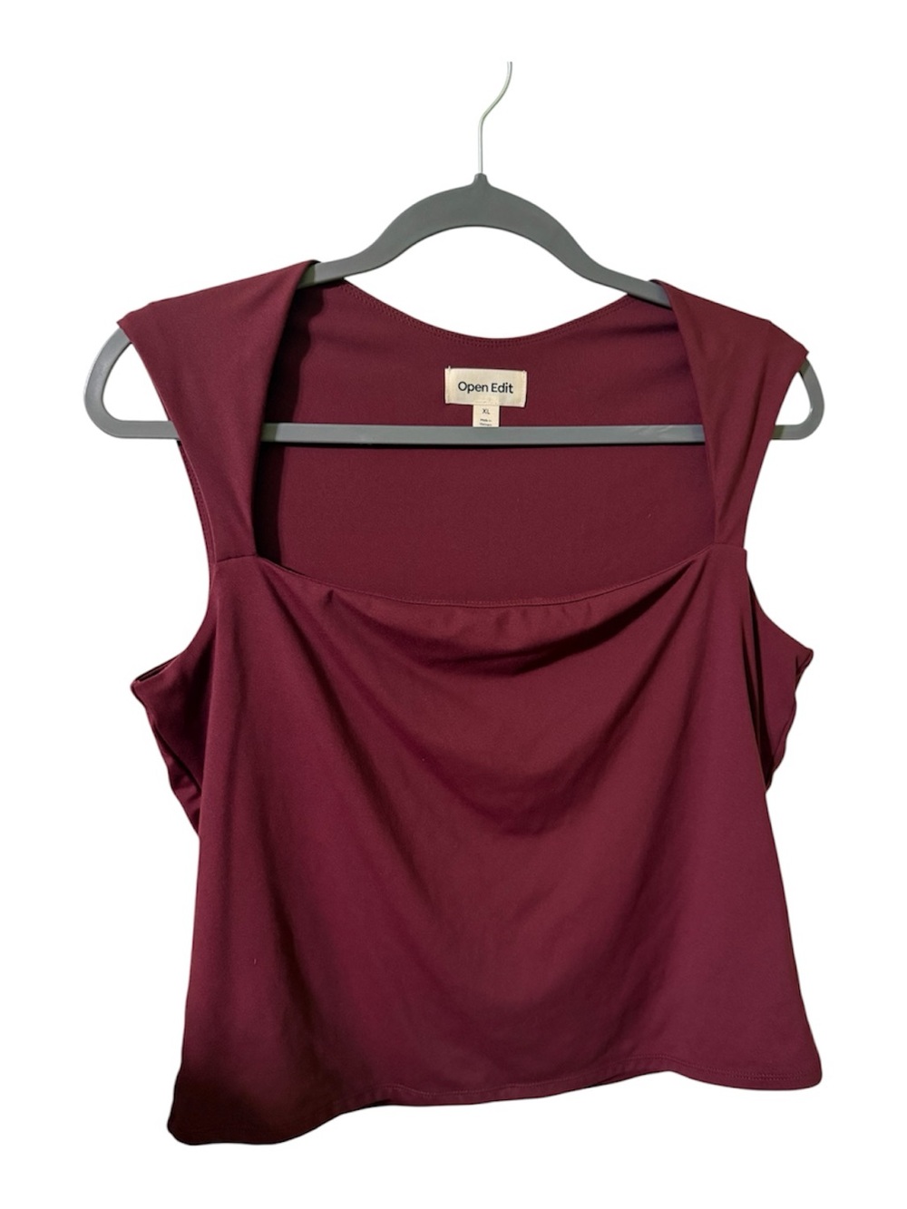 Women's Burgundy Sleeveless Square Neck Top